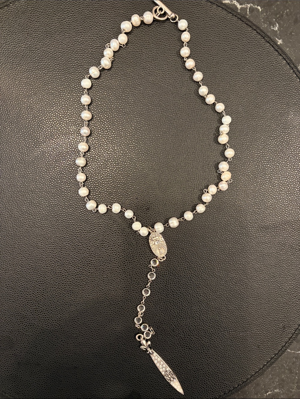 French Kande Silver and Pearl Necklace